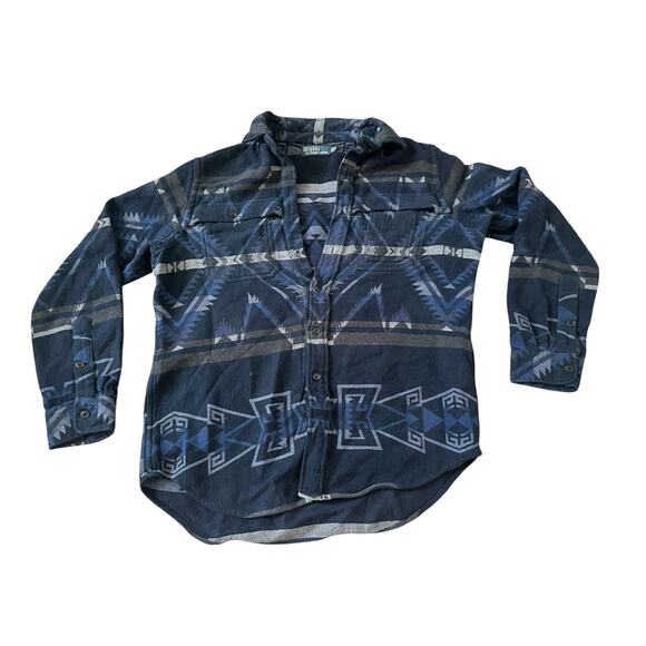 Vintage 90s Polo Ralph Lauren Button Up Flannel Shirt Aztec Southwest Mens Large - Picture 1 of 9